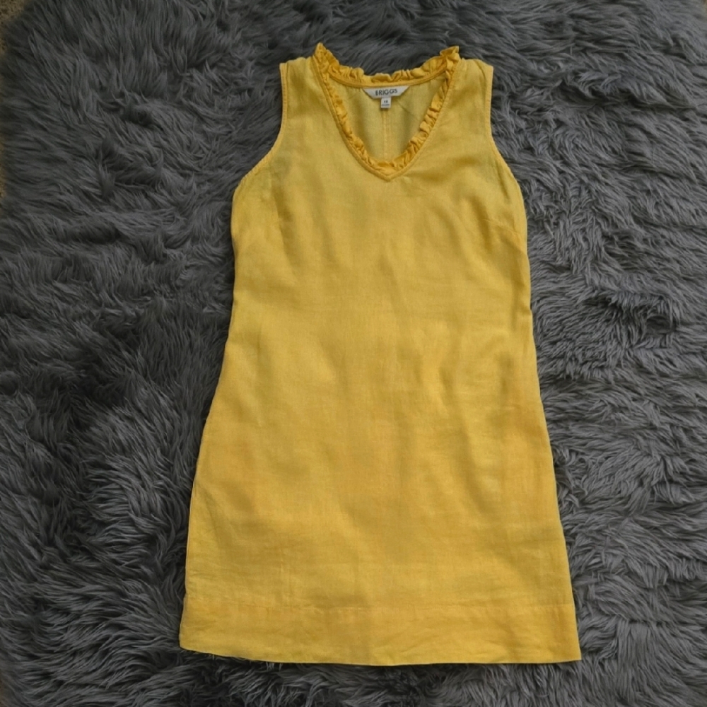 Briggs Yellow V-Neck Linen Sheath Dress with Pockets